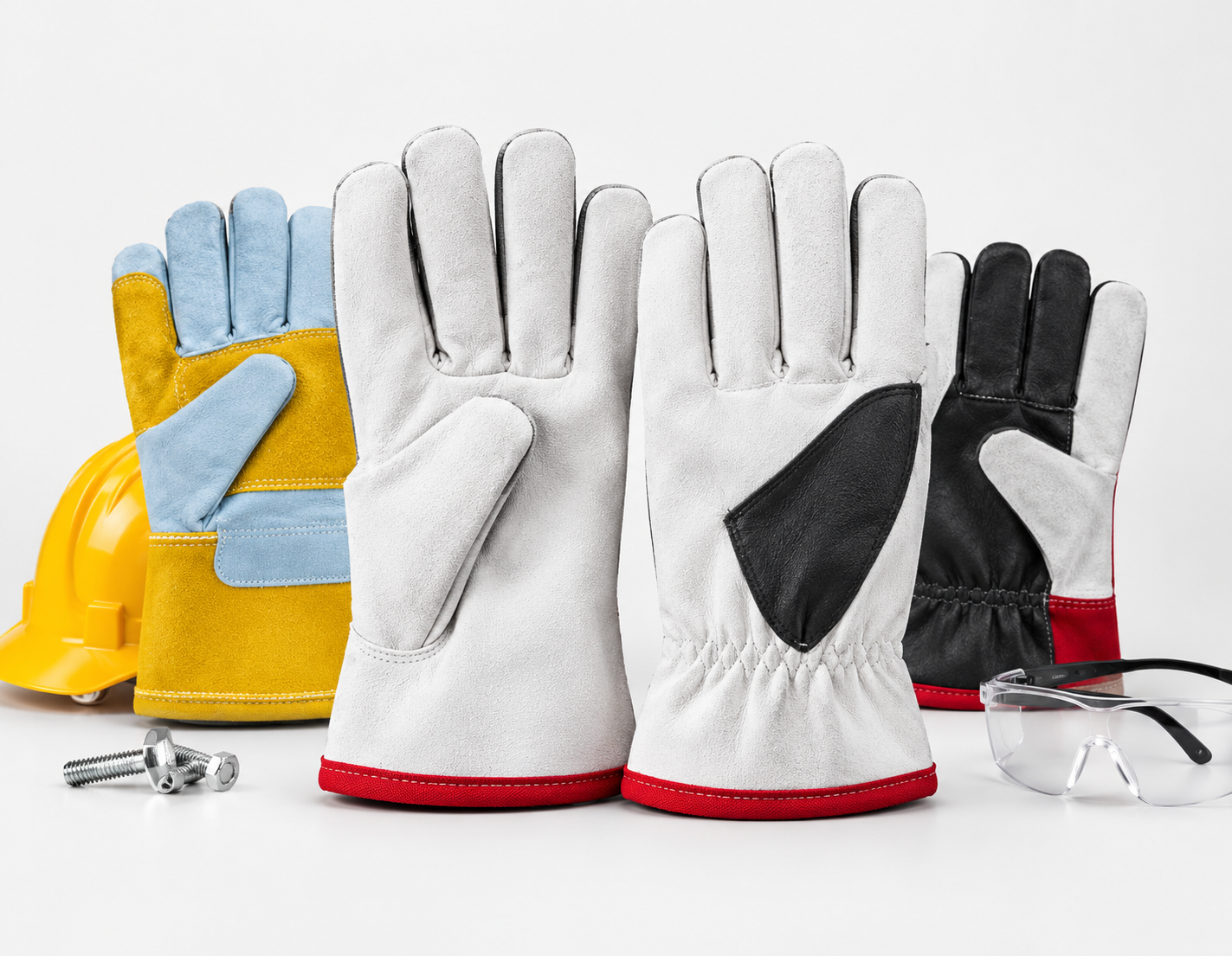 Industrial leather work gloves and safety welding gloves manufactured by AK Leather Industry Pakistan